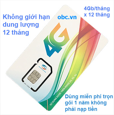 Sim 3G 4G Viettel 51Gb OBC trọn gói 1 năm miễn phí không cần nạp tiền